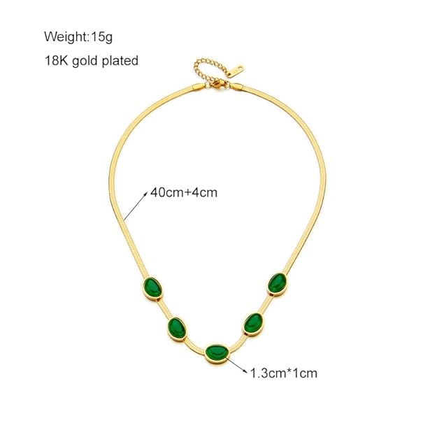 Nyra - Oval Green Crystal Pendant Necklace Set (Free Bracelet)