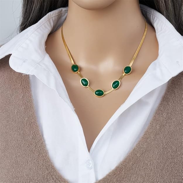 Nyra - Oval Green Crystal Pendant Necklace Set (Free Bracelet)