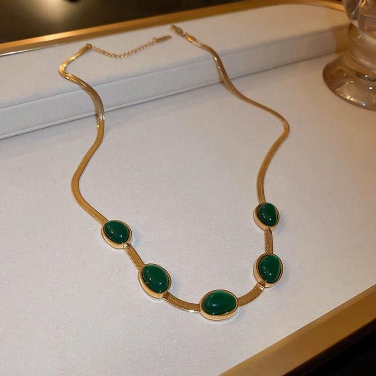 Nyra - Oval Green Crystal Pendant Necklace Set (Free Bracelet)